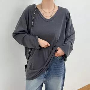 [나야홍]빅사이즈 601 브이롱슬리브박시티셔츠 DBAV327_P416138491