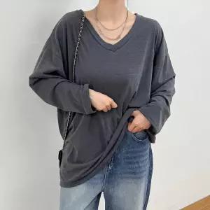 빅사이즈 601 브이롱슬리브박시티셔츠 DBAV327