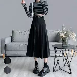 [써니 패션] 가을 겨울 모직 플리츠 롱 스커트 치마