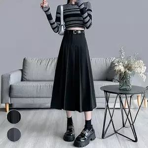 [셀러허브 패션][써니 패션] 가을 겨울 모직 플리츠 롱 스커트  치마