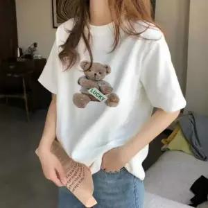 [셀러에이드]여성용 라운드넥 반팔 캐릭터 프린트 티셔츠