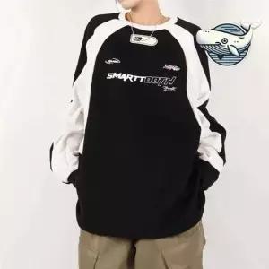 여성티셔츠 스포티 오버핏 레터링 맨투맨 티셔츠 배색 라인