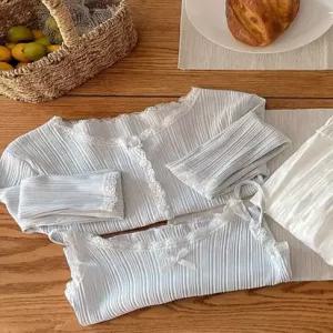 [엘루이즈] 리블링 레이스 트리밍 미니 리본 나시 가디건 세트 4color)