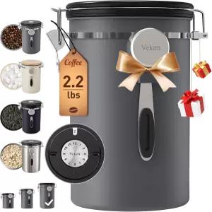 베켄 커피 캐니스터 39OZ 대형 밀폐 스테인리스 스틸 식품 저장 용기 2.2파운드 원두 분쇄 설탕 에스프레소