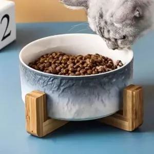 높은 강아지 도자기 식기 우드 고양이 도자기 식기 반려동물 밥그릇