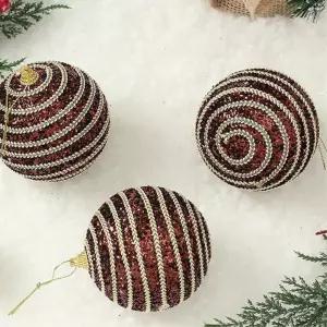 초코브라운 장식볼 3p 8cm 가로라인 트리 악세사리 크리스마스 오너먼트 소품 트리볼 성탄절