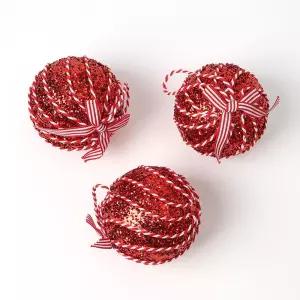 글리터 장식볼 리본끈회오리 3개 8cm 반짝이볼오너먼트 트리볼 크리스마스 악세사리 성탄절 소품 꾸미기