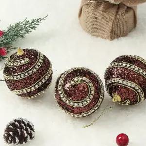 초코브라운 장식볼 3p 8cm 더블라인 성탄절 트리 소품 크리스마스 오너먼트 트리볼 액세서리