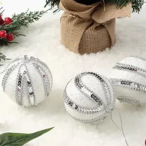 실버화이트 장식 볼 3p 8cm 구슬드레스 트리 소품 크리스마스 성탄절 오너먼트 트리볼 액세서리