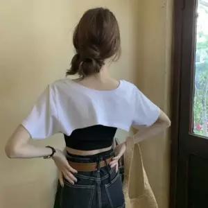 레이어드크롭 레이어드 핫크롭 박스티 여유핏 반팔 티셔츠