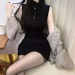 반폴라 민소매 여성 슬림핏 H라인 스판 미니 원피스 (KYR-WFIXA9F)