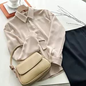 국산 여성 카라넥 2중 타이 정장 긴팔 블라우스N REI-WBL-4138-베이지