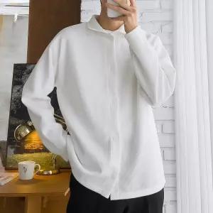 [리빌모아]남자 베이직 버튼 카라넥 셔츠 골지 니트티 5C-KN-Q114-백색