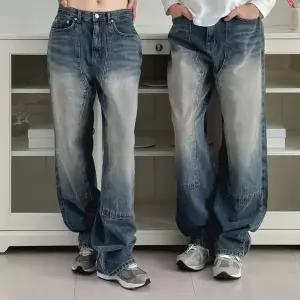 [리빌모아]남여공용 패치 워싱 와이드 데님 팬츠 UJ JEA 8018_P416735621