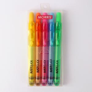 모리스 저스트클릭 형광펜 S 5색세트 (MRH-105) 뚜껑 캡 없는 노크식 원터치 클릭 펜