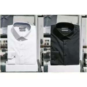 [란체티](김해점)남성 화이트/블랙 솔리드 슬림핏 긴소매 셔츠 LZRTC70WH 외1종