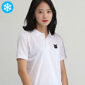 기능성 쿨론 카라 반팔 고양이 자수 쿨 티셔츠