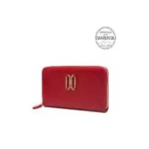 [롯데백화점]닥스 액세서리 LL[선물포장] 레드 가죽 스와로브스키 DD로고장식 지퍼돌이 장지갑 DCWA4E285