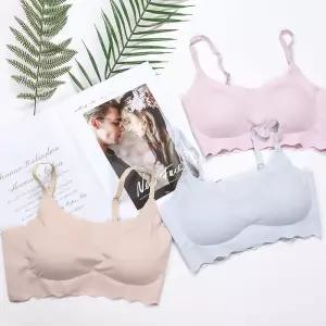 여성 이너웨어 노라인 노와이어 심리스 웨이브 스트랩 브라 팬티 세트 (4color)