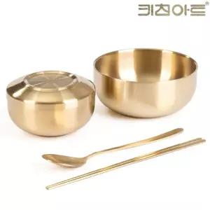 키친아트 티타늄 이중 밥 국그릇 수저세트 한식기 1인 합식기 공기 대접