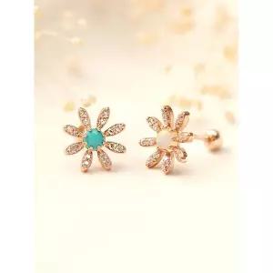 [미니멀피어싱]14K 오팔 터콰이즈 데이지 큐빅 피어싱 귀걸이