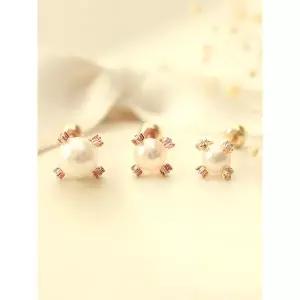 [미니멀피어싱]14K 담수진주 큐빅발 피어싱 귀걸이