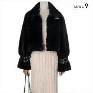 [하프클럽/쉬즈나인]크롭 비죠 퍼 무스탕