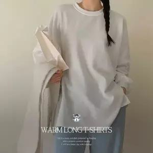 핫핑 [따뜻포근/여리핏] 에클리 오버핏 기모 맨투맨 롱티셔츠