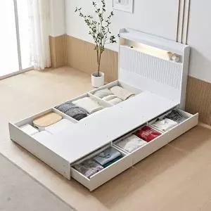 [보루네오][보루네오]옷 이불 다 수납되는 조명침대 SS (라텍스독립매트) KC713