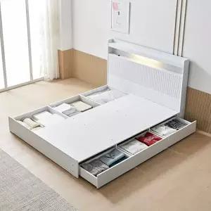 [보루네오][보루네오]옷 이불 다 수납되는 조명침대 Q (라텍스독립매트) KC713