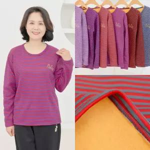 엄마옷 마미소 줄무늬 기모 라운드 티셔츠 긴팔 스트라이프 할머니 빅사이즈 40 70 마담 중년 여성 옷