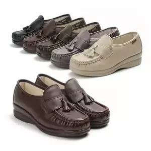 니코보코 여성 클래식 효도화 천연가죽 단화 방울 태슬 로퍼 컴포트화 근무화 효도신발 - CW-002