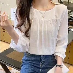 [오노마] ONM 여성 쉬폰 주름 포인트 A라인 데일리 블라우스 (S11882100)