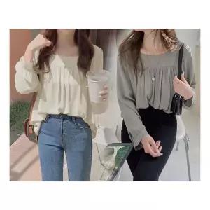 [오노마] ONM 셔링 주름 포인트 여자 예쁜 쇄골 넥라인 블라우스 (S10896701)