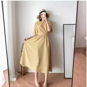 [오노마] ONM 옐로우 원피스 플레어 체크 레드 네이비 롱원피스 (S12077557)