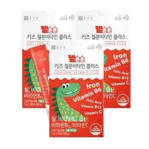 종근당 젤튼튼 키즈 철분비타민 플러스 30포 X 3개 딸기맛 성장기 어린이