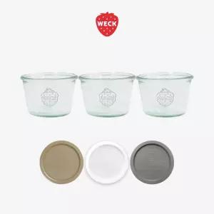 [WECK]몰드 741(370ml) 유리병 3개 + PE뚜껑 3개 세트