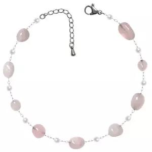로즈쿼츠 써지컬 스틸 핑크 원석 실버 체인 패션 발찌