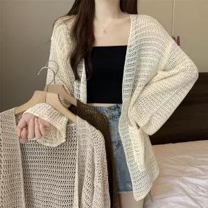 (가디건/3color) 여자 오픈형 얇은 비치 볼레로가디건 휴양지 망사 긴팔 시스루 봄 가을 롱 니트 여름