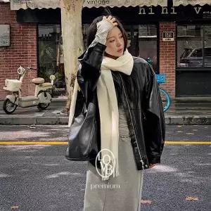 핫핑 [LOVB] L-1435 오버핏 투웨이 하이넥 레더자켓