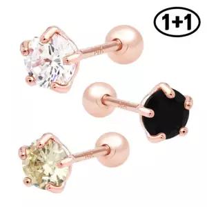 14K 골드핀 4mm 컬러 큐빅 피어싱 1+1