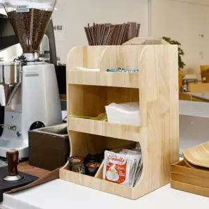 오리스타 우드 트리플 디스펜서 카페 종이타월 티백 보관함 원목 수납 진열대 정리함 매장용