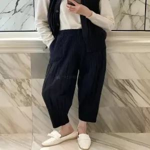 [하프클럽/옷자락]여성 와이드 항아리 밴딩 배기핏 포켓 누비 바지