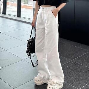 여자 반하이 검정색 흰색 루즈 핀턱 면바지