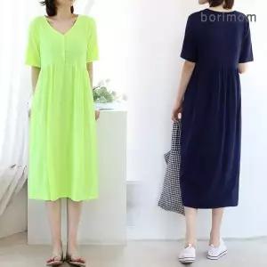 [보리보리/보리맘]크레용 단추 수유구 수유 원피스 빅사이즈 임부복 홈웨어 수유복 잠옷 TA373