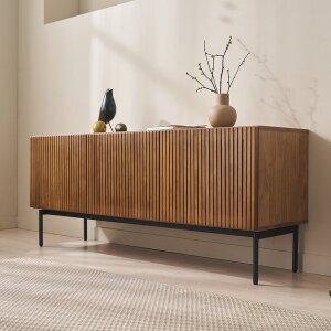 [슈퍼홈]나디아 1500 티비다이 티비 장 원목 도어 높은 거실장 (블랙다리-월넛)