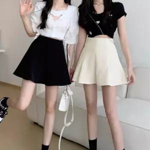 속바지 내장 에이라인 플리츠 하이웨스트 짧은 스커트