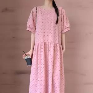 여성 사랑스러운 하트 도트 패턴 빅사이즈 플레어 롱드레스