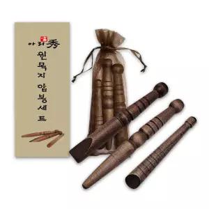 (망사주머니+지압봉3종+케이스) 다용도 원목 지압봉 3종세트 발바닥 지압 괄사 발마사지 지압기 안마봉