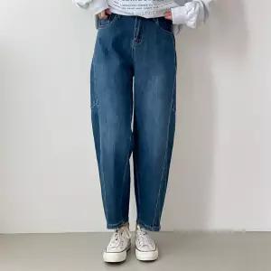 여자 와이드 사선절개 배기핏 가을팬츠 뒷밴딩 청바지